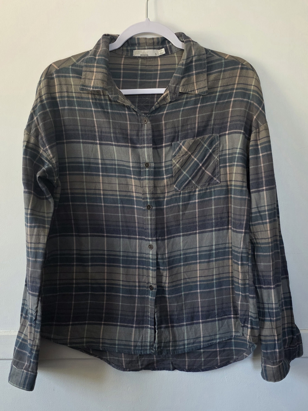 Prana Women's Plaid Button-Down Shirt in Blue and Gray